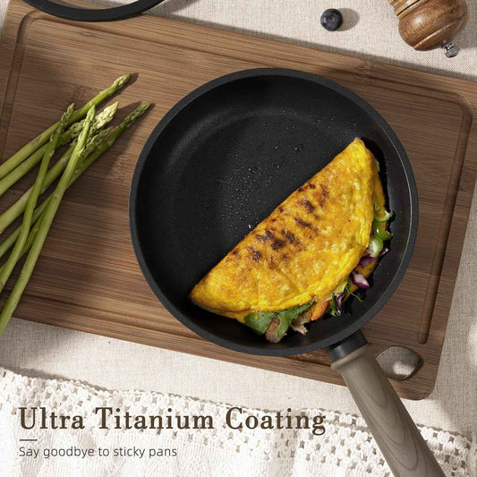 Astercook Non Stick Pots and Pans Set, Healthy Non-Toxic Titanium Induction Kitchen Cookware Sets for Cooking with Frying Pans, PFAS/PTFE/PFOA & PFOS Free, Black, 19 Pcs