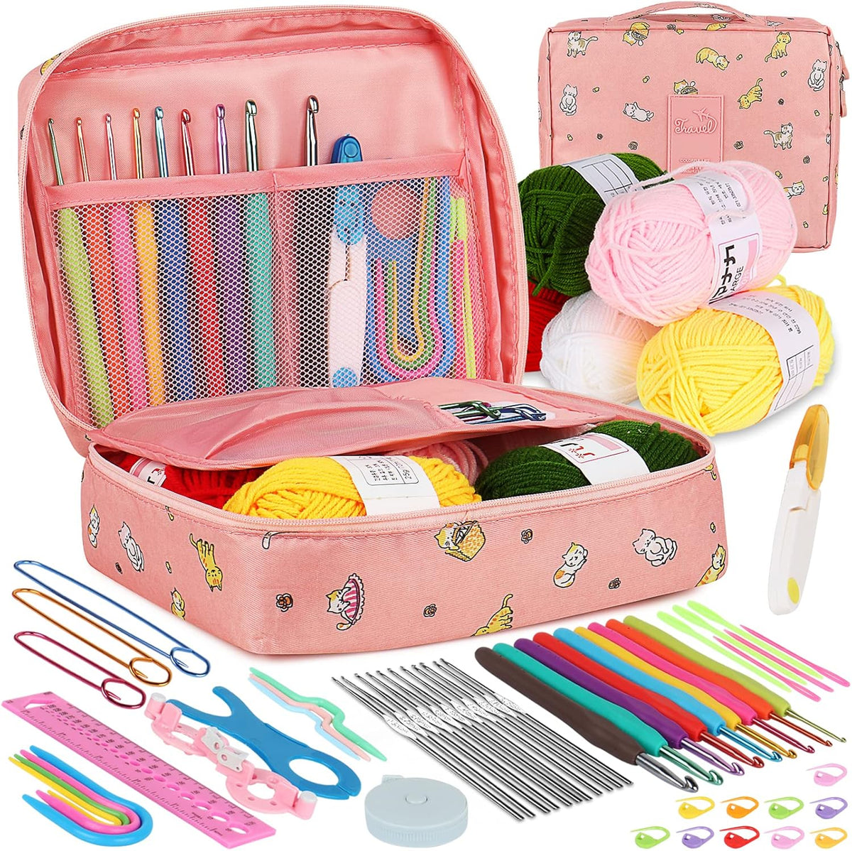 Aeelike Crochet Kit for Beginners Adults, Crochet Kits Include Yarn, 59pcs Crochet Starter Kit for Beginners Kids,Ergonomic Crochet Hooks 2.0-6.0 mm, Lace Steel Needles 0.6-1.9 mm