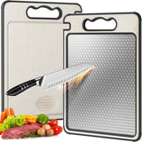 Double Sided 304 Stainless Steel & Wheat Straw Cutting Board, 14.4"*9.8" Non Toxic Chopping Board, Separately Handle Meat and Vegetables, Dishwasher Safe, Scratch Resistant Mesh Design