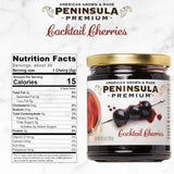 peninsula premium cocktail cherries deep burgundy-red silky smooth rich syrup gourmet american grown made 10.5 ounce