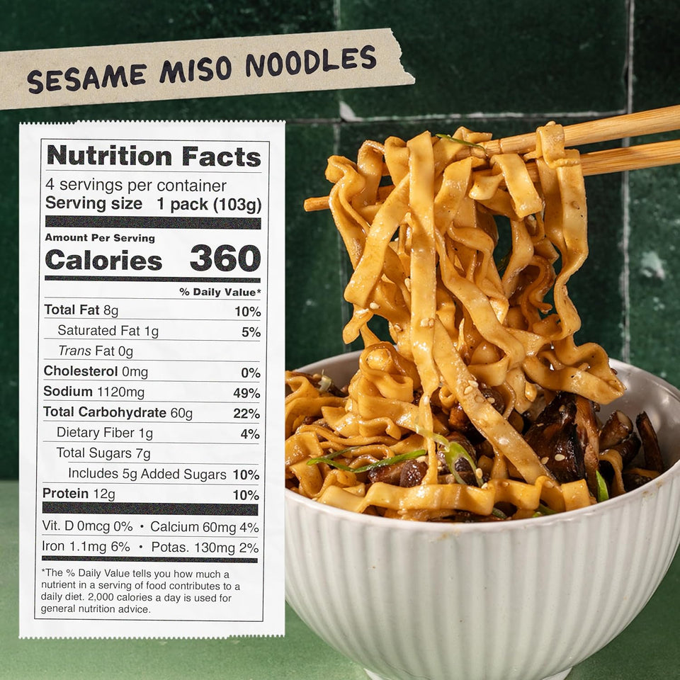 Momofuku sesame miso ramen noodles by David Chang, air-dried instant noodles with sauce, 4 servings, 12g plant based protein