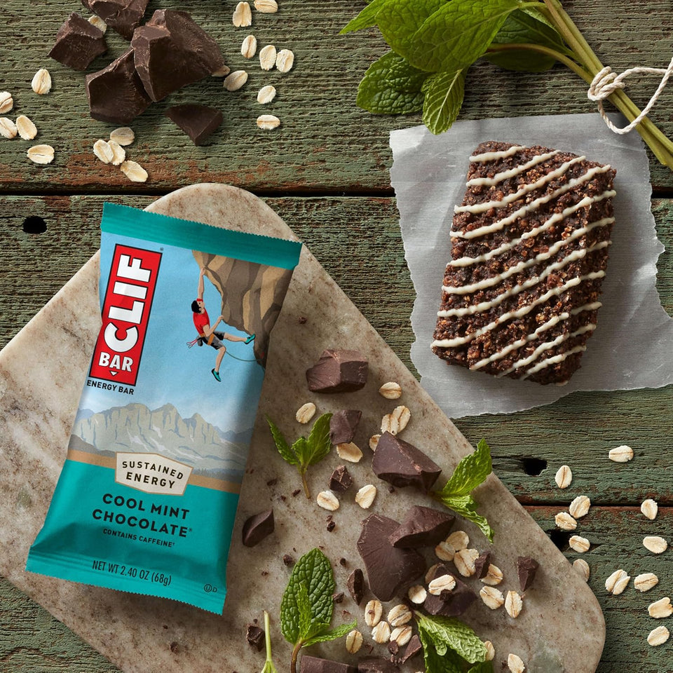 clif bar cool mint chocolate energy bars with caffeine 10-pack organic oats non-gmo