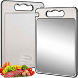 Double Sided 304 Stainless Steel & Wheat Straw Cutting Board, 14.4"*9.8" Non Toxic Chopping Board, Separately Handle Meat and Vegetables, Dishwasher Safe, Scratch Resistant Mesh Design