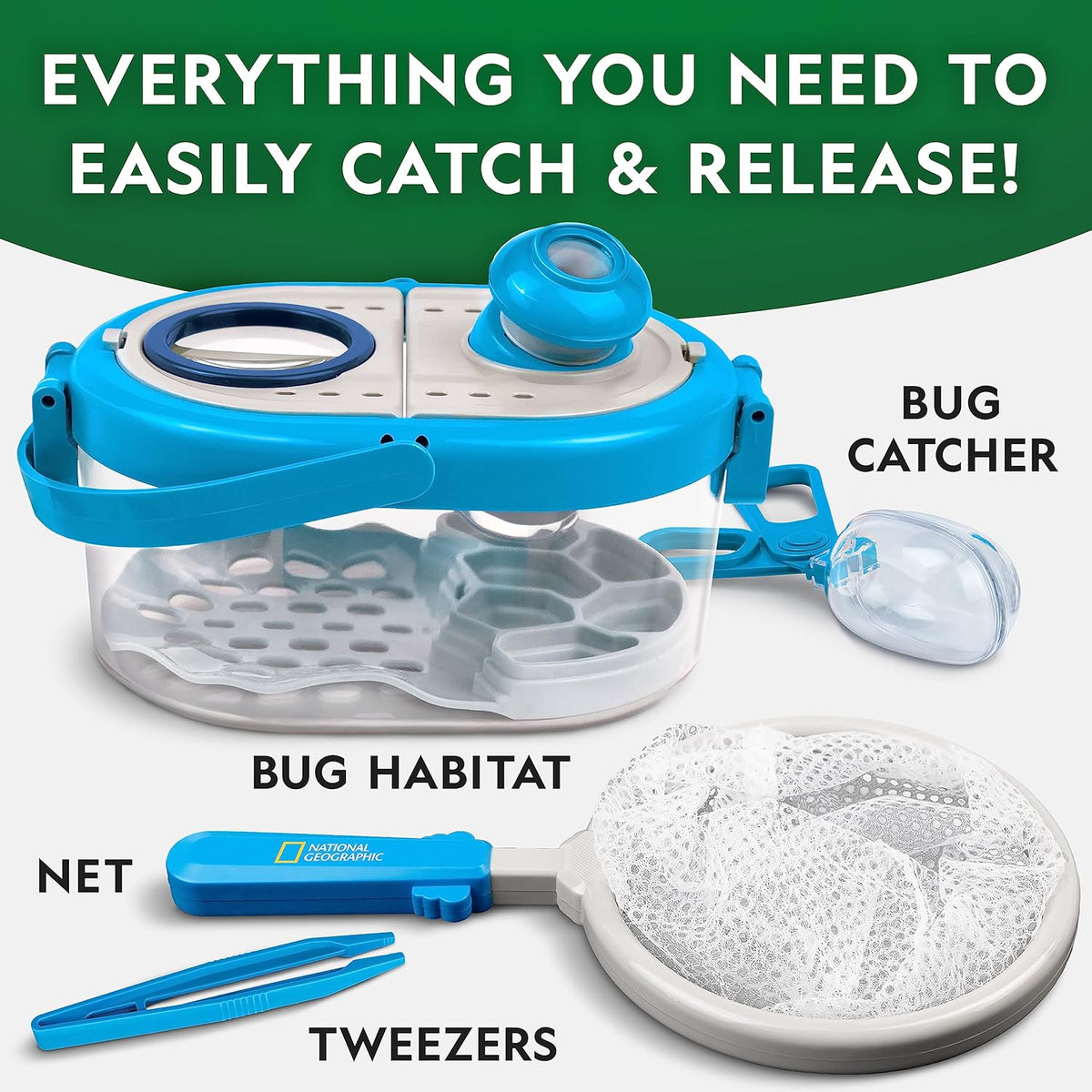 National Geographic Bug Catcher Kit for Kids - Kids Bug Habitat with Magnified Viewer, Bug Catcher, Tweezers & Learning Guide, Insect Habitat, Outdoor Toys, Kids Bug Catching Kit, Bug Box