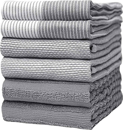 Premium Gray 20”x 28” Large Cotton Kitchen Hand Towels 6 Pack with Hanging Loop