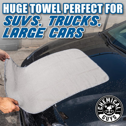 Chemical Guys Waffle Weave Gray Matter Microfiber Drying Towel - 25" x 36", 70/30 Blend Microfiber Towel with Silk Edging for Scratch-Free Car Drying, Ultra Absorbent and Safe for All Surfaces