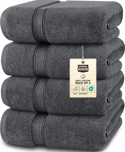 Utopia Towels 4 Pack Premium Bath Towels Set, 27 by 54 Inches, 100% Ring Spun Cotton 600GSM, Lightweight and Highly Absorbent Quick Drying Towels, Perfect for Daily Use, Grey
