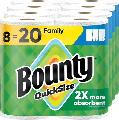 Bounty Quick Size Paper Towels, White, 8 Family Rolls = 20 Regular Rolls - Rayz Mart