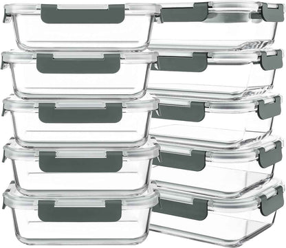KOMUEE 10-Pack 30oz Glass Meal Prep Containers with Airtight Lids for Food Storage